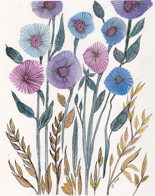 Original Watercolor Painting – Purple Floral Bouquet – “Flowers in Purple” by Lyn Foley