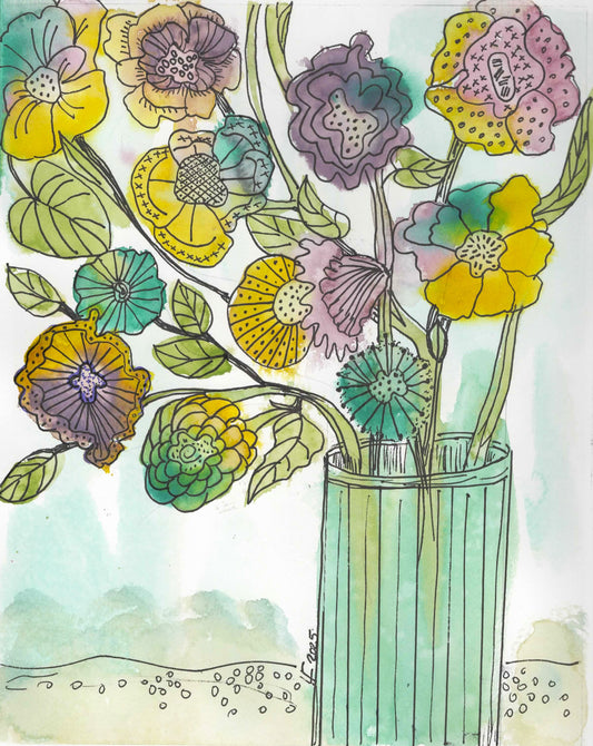 Original Watercolor Painting – Expressive Floral Abstract – “Expressive Flowers” by Lyn Foley
