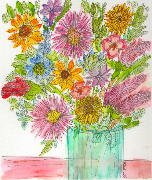 Original Watercolor Painting – Colorful Spring Flowers – “Planning for Spring” by Lyn Foley
