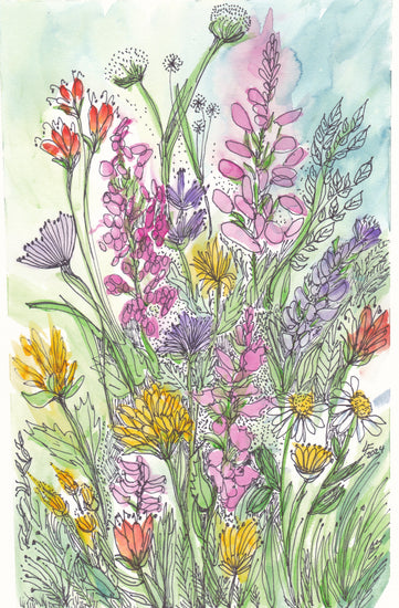 Sold Original Watercolor Painting – Texas Wildflower Bouquet – “Texas Wildflowers” by Lyn Foley