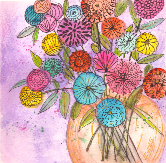 Sold Original Watercolor Painting – Colorful Floral Abstract – “Muted Explosion” by Lyn Foley