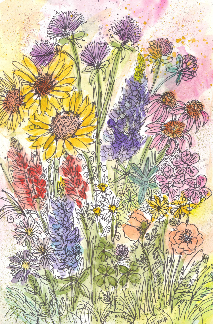 Sold Original Watercolor Painting – Wyoming Wildflower Bouquet – “Wyoming Wildflowers” by Lyn Foley