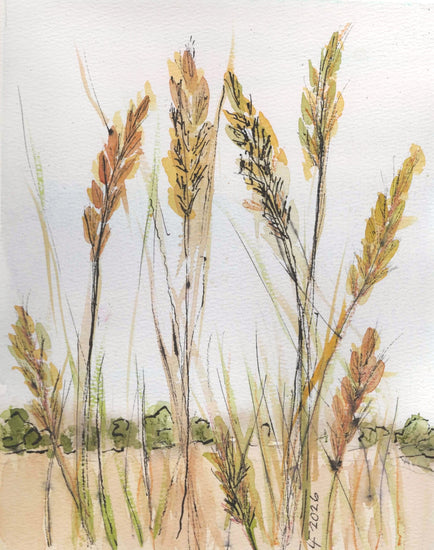 Whispering Grasses Original Watercolor | Lyn Foley Wyoming Artist Meta Description: A
serene original watercolor inspired by grasses moving in the wind. Hand-painted by Lyn Foley in
Wyoming. One-of-a-kind artwork