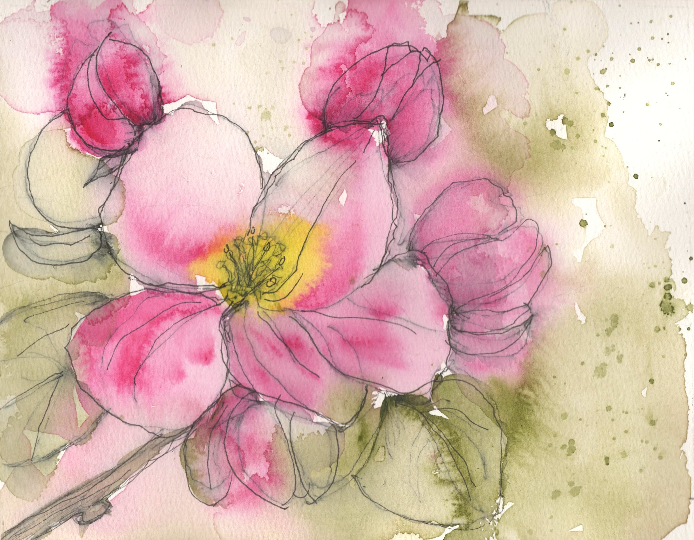 Inspired by apple blossoms lost to a Wyoming spring freeze, this original watercolor and ink painting by Lyn Foley celebrates the beauty that remains in memory after a fleeting season has passed.