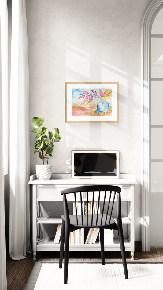 Blue Vase, Red Flowers