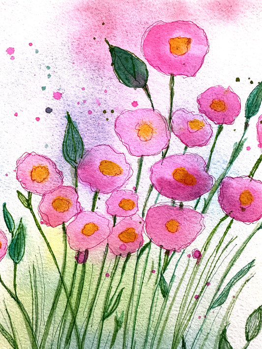 Original Watercolor Painting – Soft Pink Blossom Flowers – “Pink Blossoms” by Lyn Foley