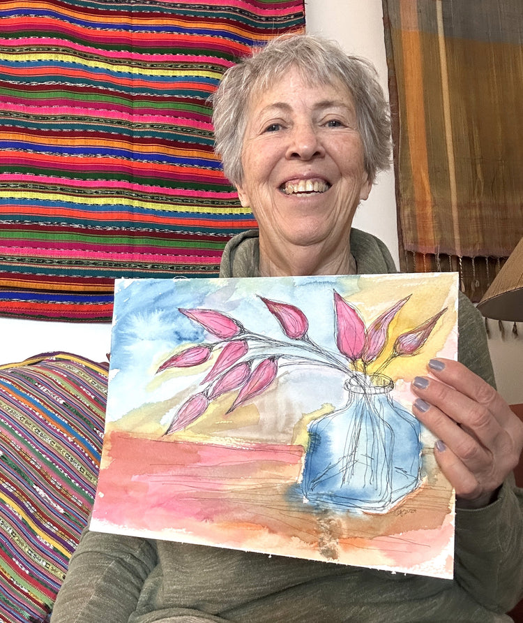Blue Vase, Red Flowers