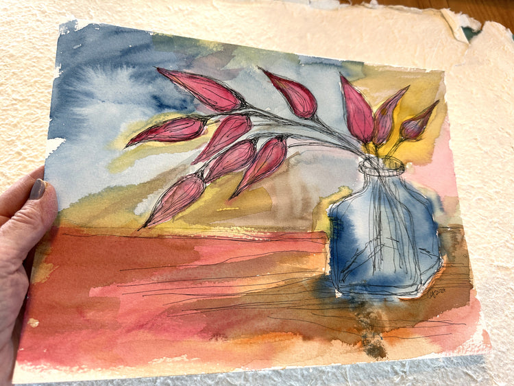 Blue Vase, Red Flowers