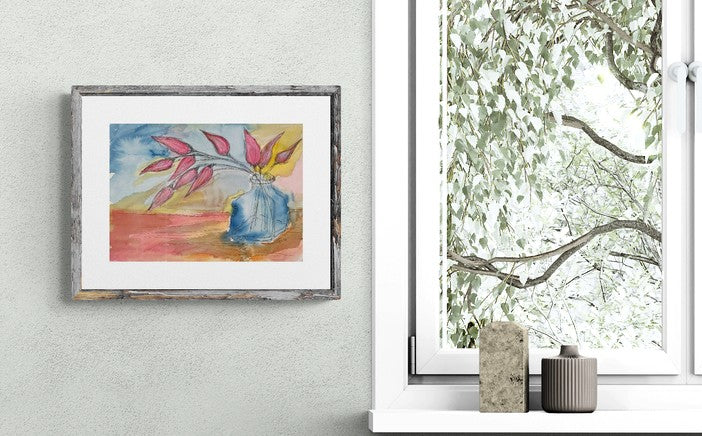 Blue Vase, Red Flowers