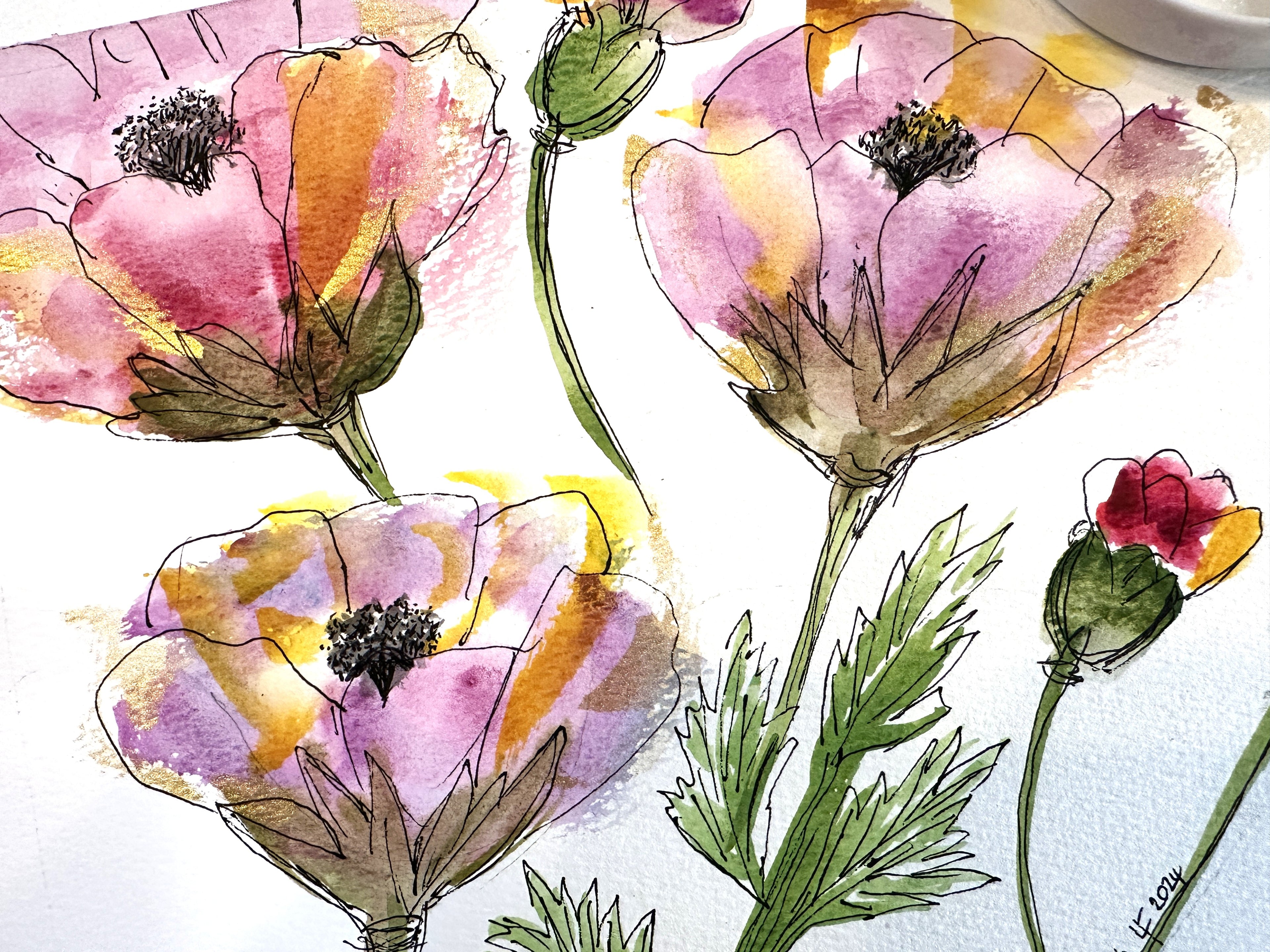 Original Watercolor Painting – Abstract Poppy Flowers – “Abstract Poppies” by Lyn Foley