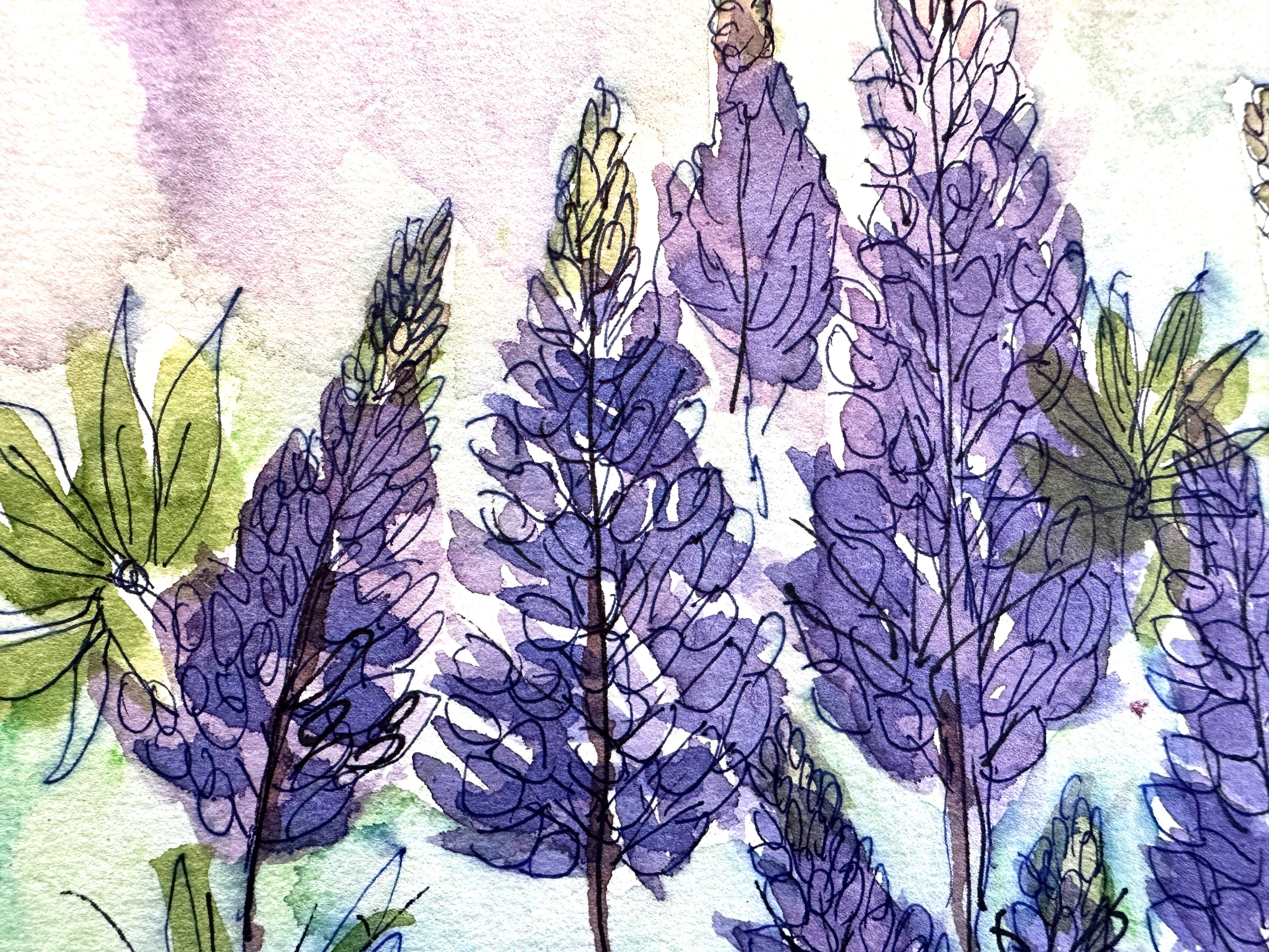 Original Watercolor Painting – Purple Lupine Wildflowers – “Lupine Glow” by Lyn Foley