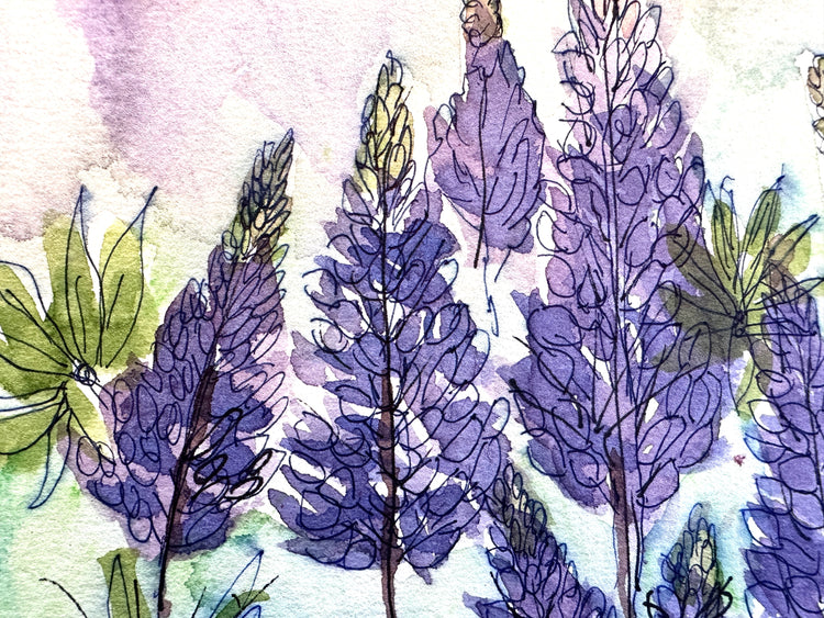 Original Watercolor Painting – Purple Lupine Wildflowers – “Lupine Glow” by Lyn Foley