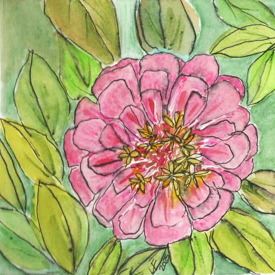 Soft Morning Bloom - Original Zinnia Wtaercolor Painting