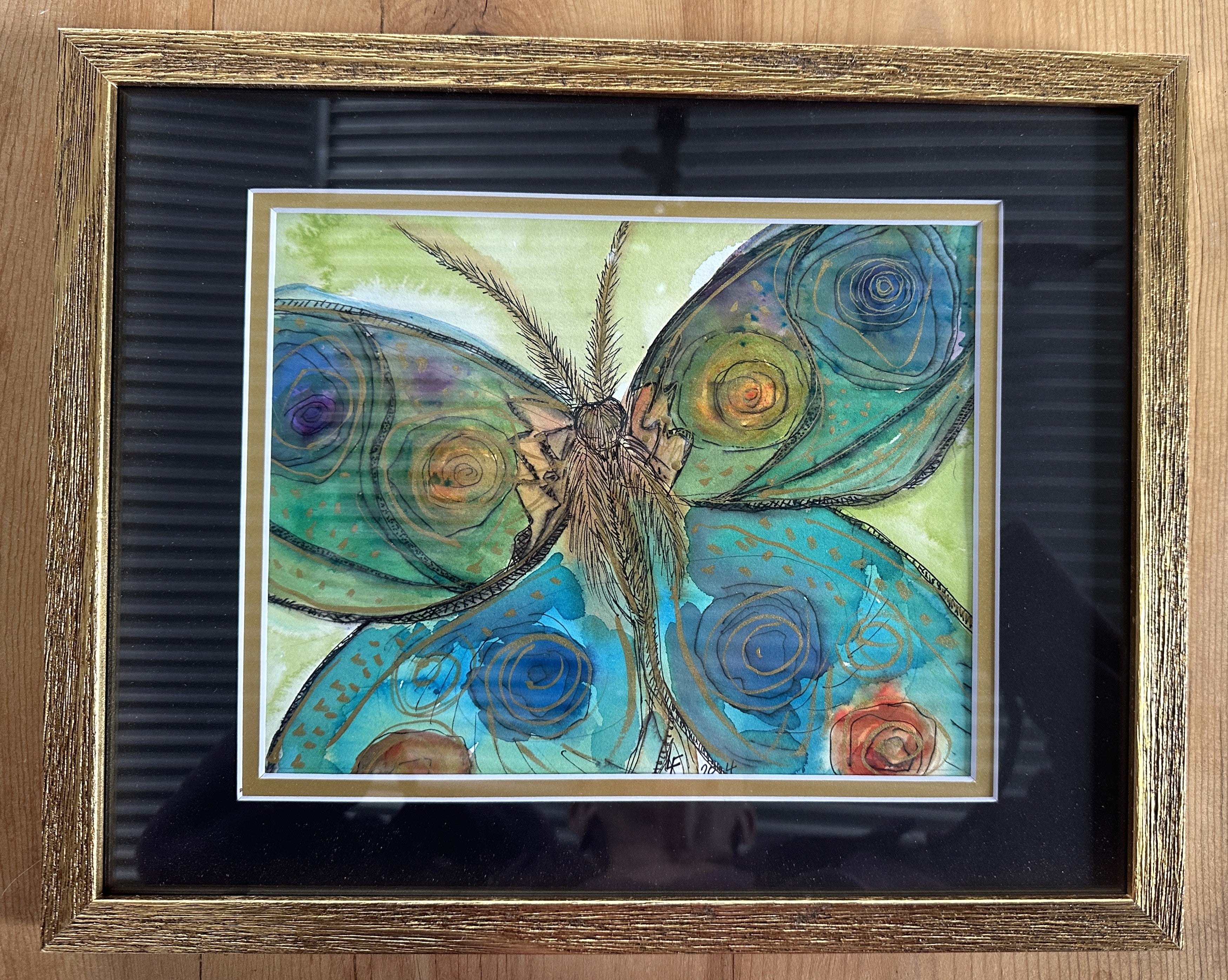 Sold Original Watercolor Painting – Abstract Teal Butterfly – “Teal Whisper” by Lyn Foley