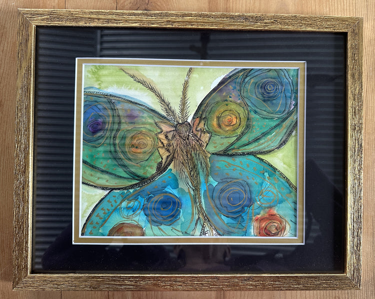 Sold Original Watercolor Painting – Abstract Teal Butterfly – “Teal Whisper” by Lyn Foley
